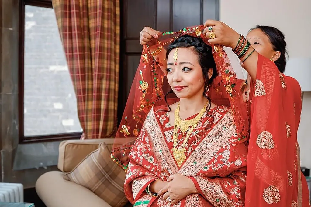 nepalese bride getting ready at Froyle Park