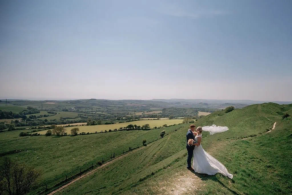 couple portraits on a hill in Dorset
