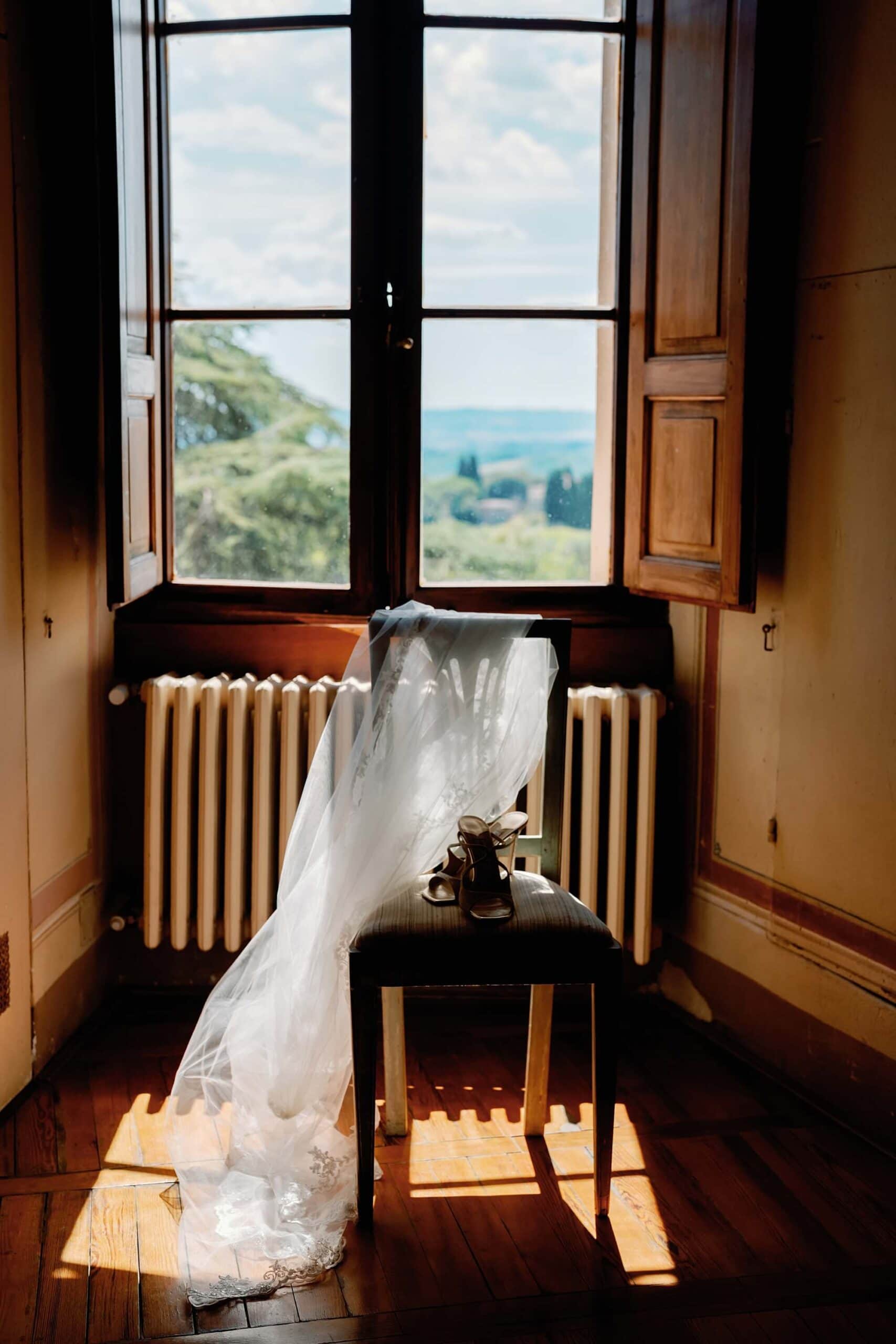the wedding dress on a chair i tuscany italy