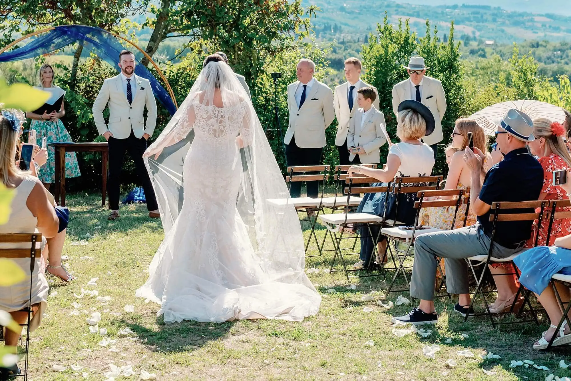 bride walking down the aisle in Tuscany