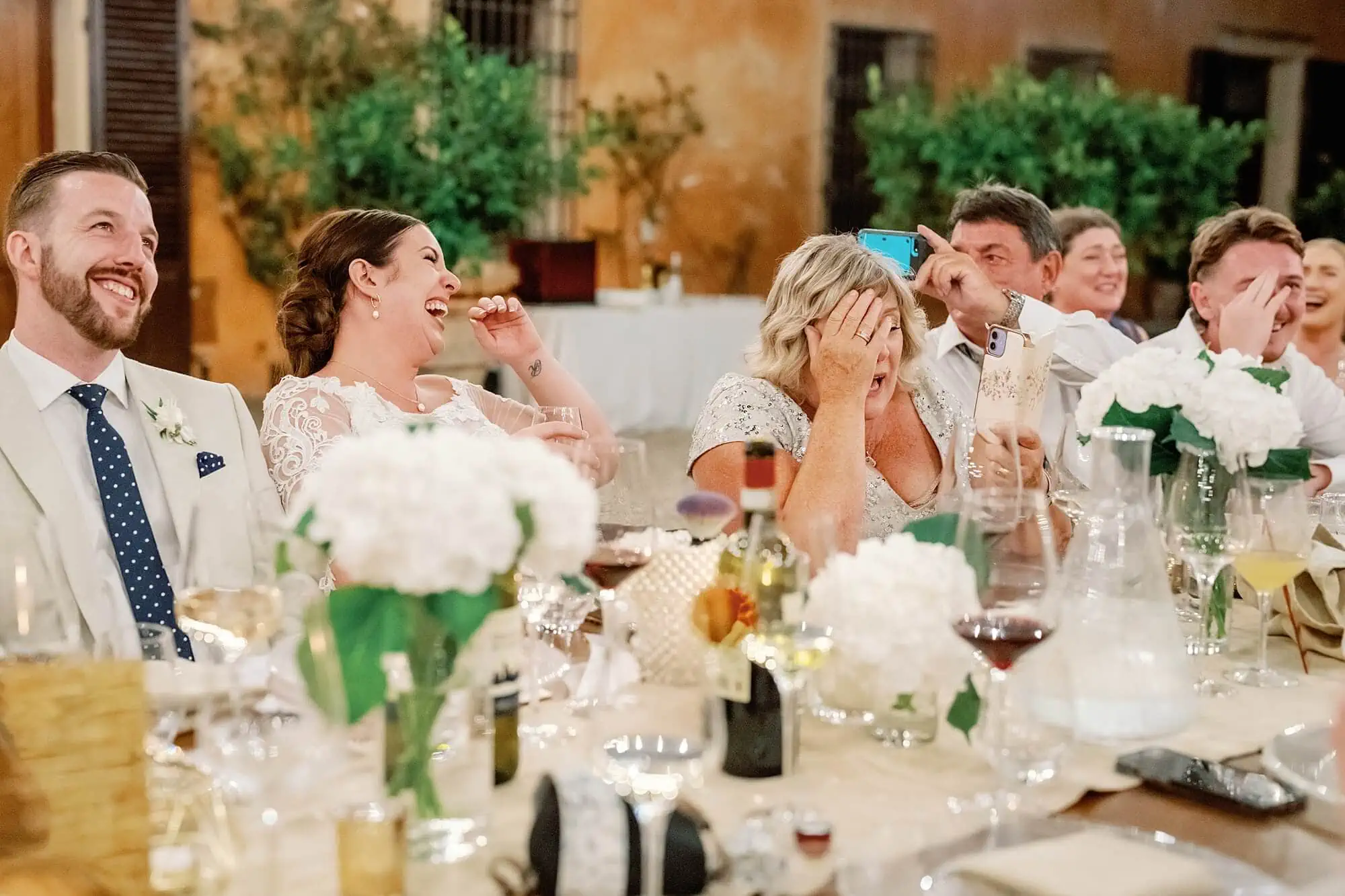Everyone in hysterics during the Villa Catignano Wedding Speeches