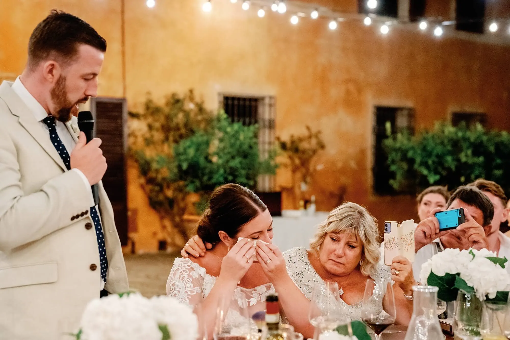 Crying bride during the speeches in Italy