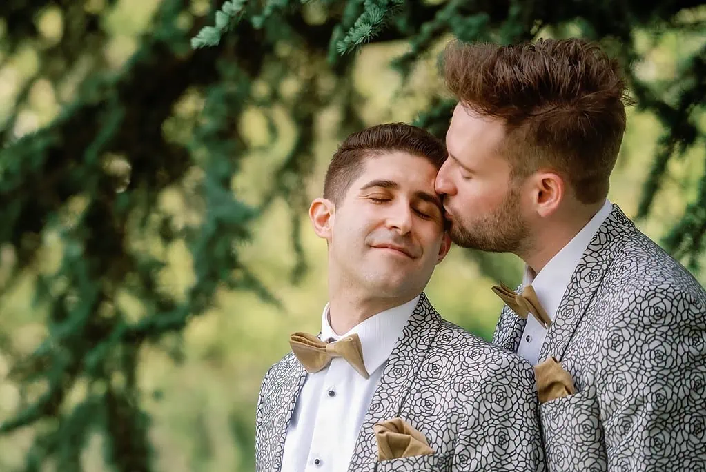 Gay couple portrait at Kew Gardens