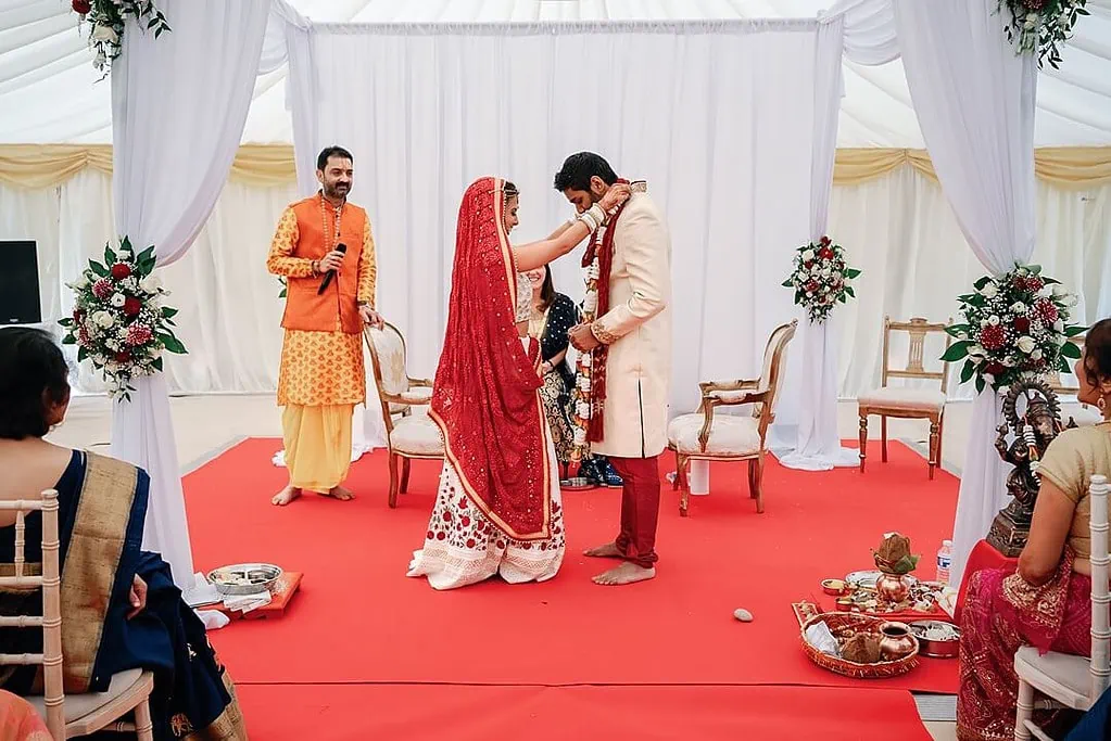 indian wedding the exchange of the garlands