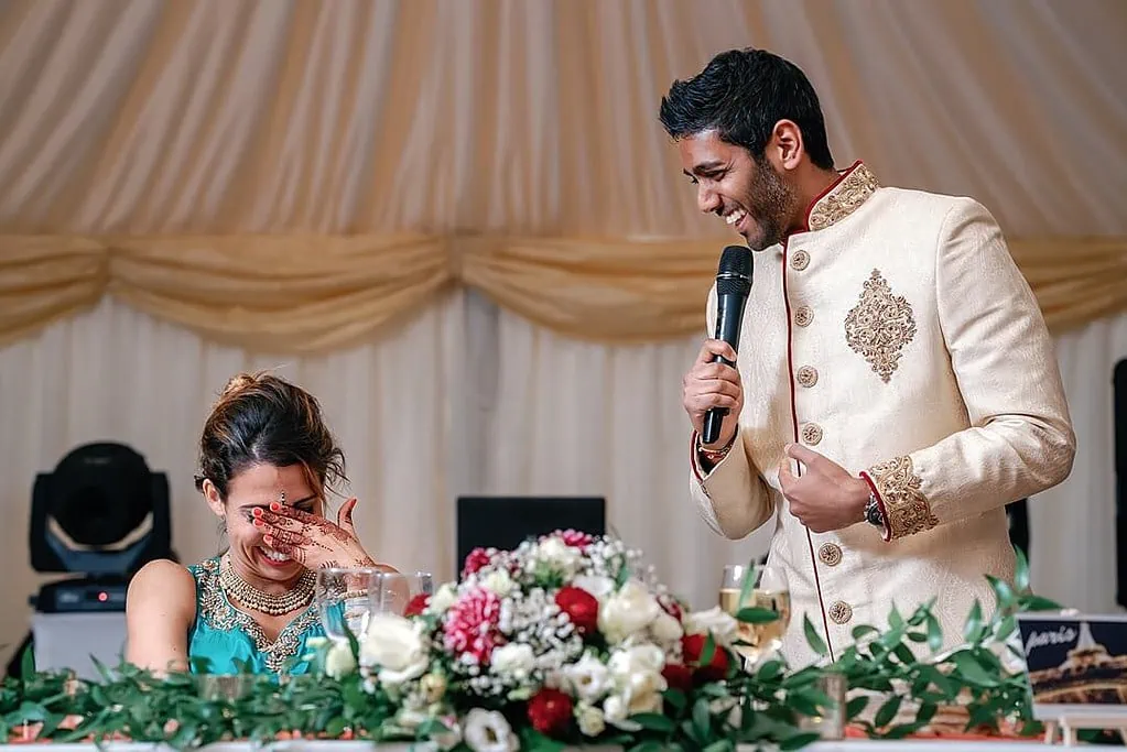 bride's reaction to the groom's speech