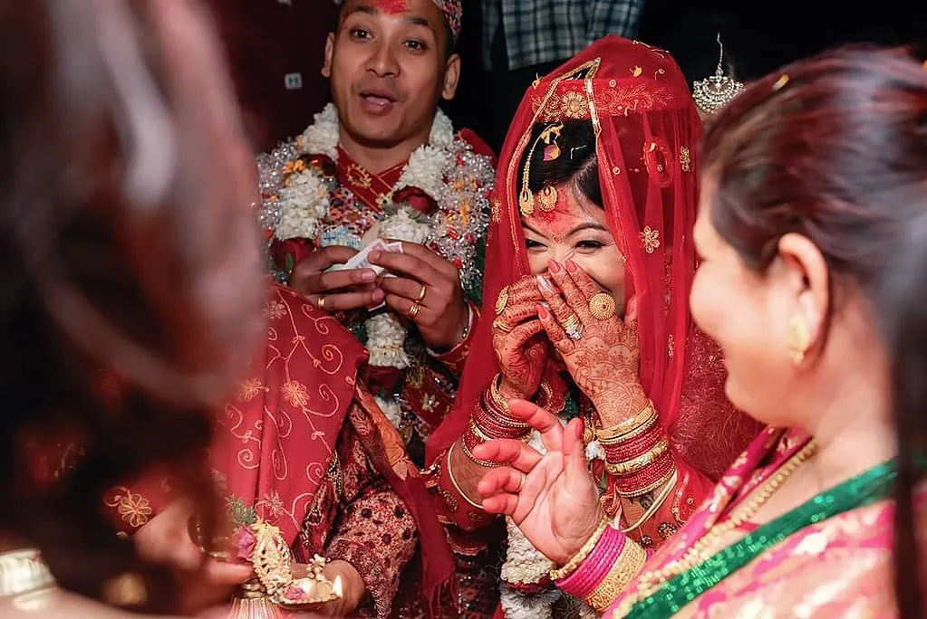 laughing bride in nepal