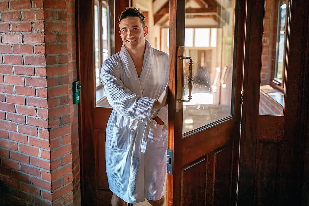 the groom after a spa at Pennyhill Park