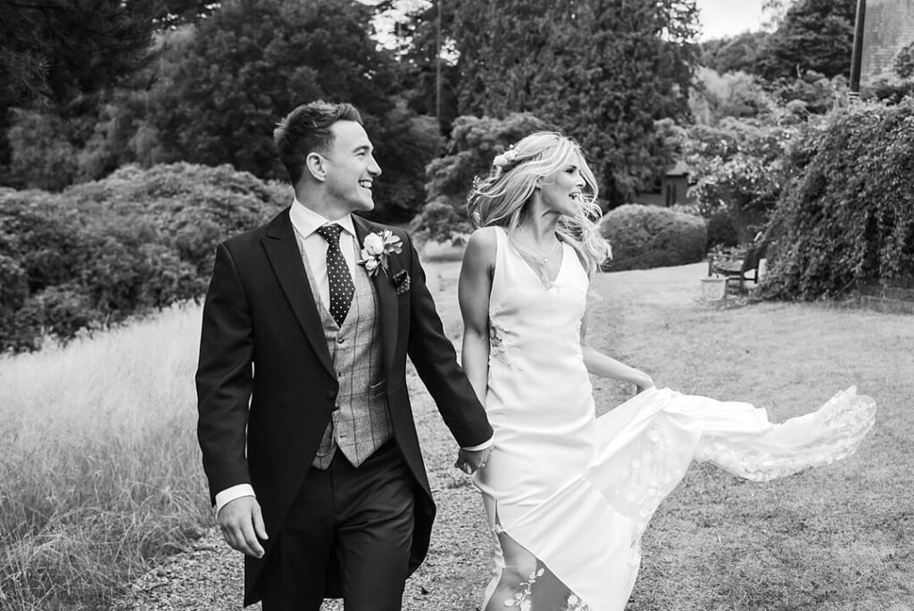 happy couple during the portraits at Pennyhill Park