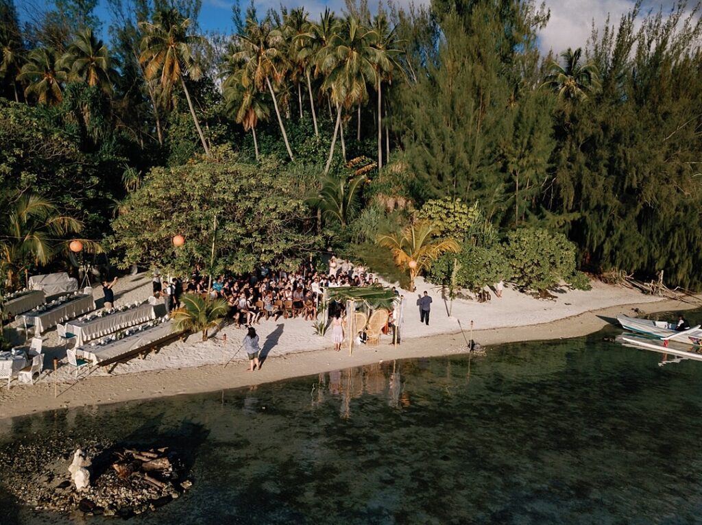 drone view of Motu Tiahura, Moorea, Tahiti Wedding Photographer