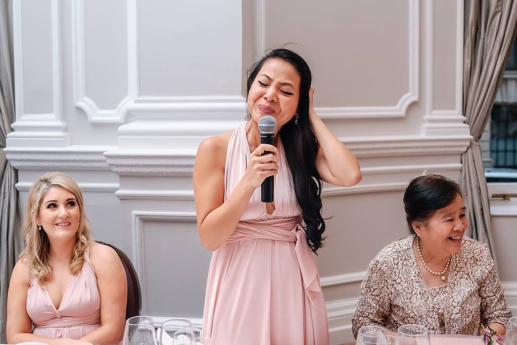 emotional sister of the bride speech in The Ballroom at The Corinthia Hotel