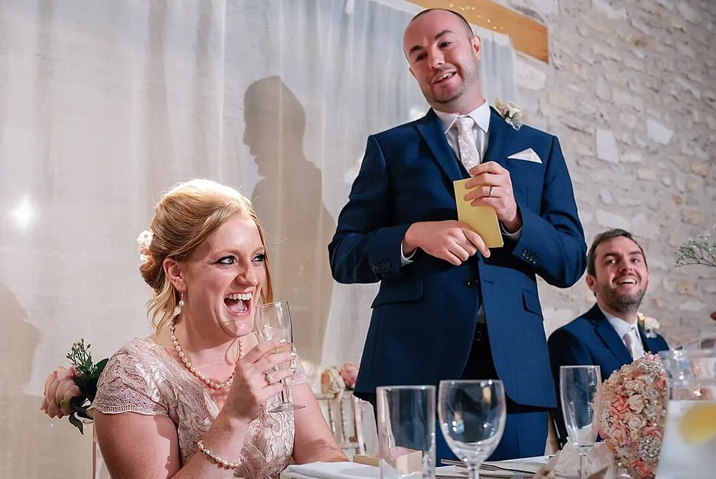 bride's reaction to the groom's speech