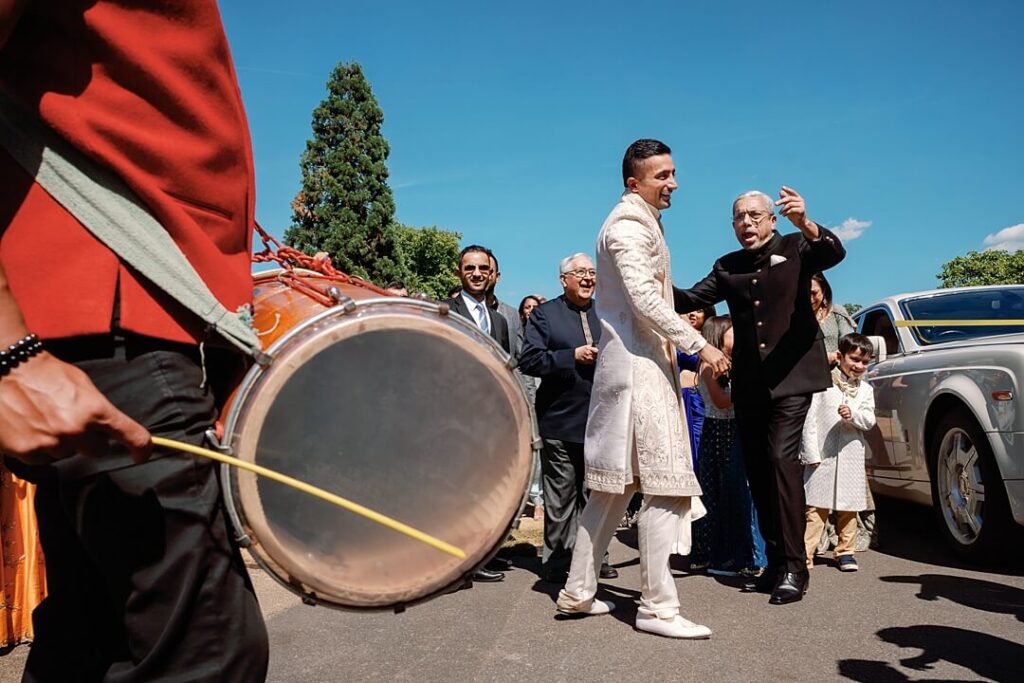 the groom arriving for the wedding ceremony