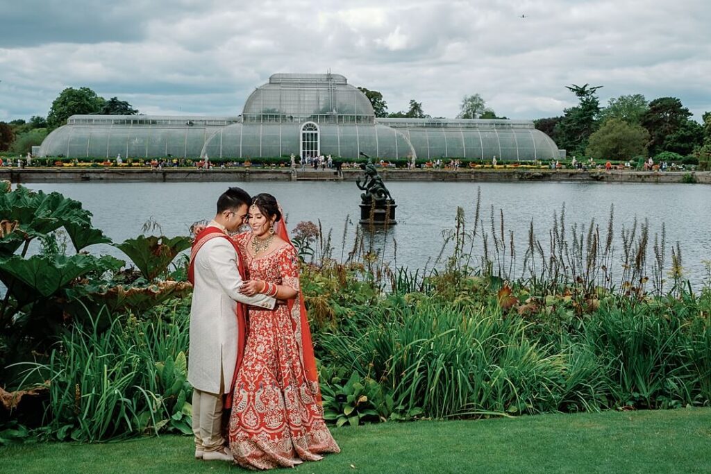 Couple portrait opposite Palm House