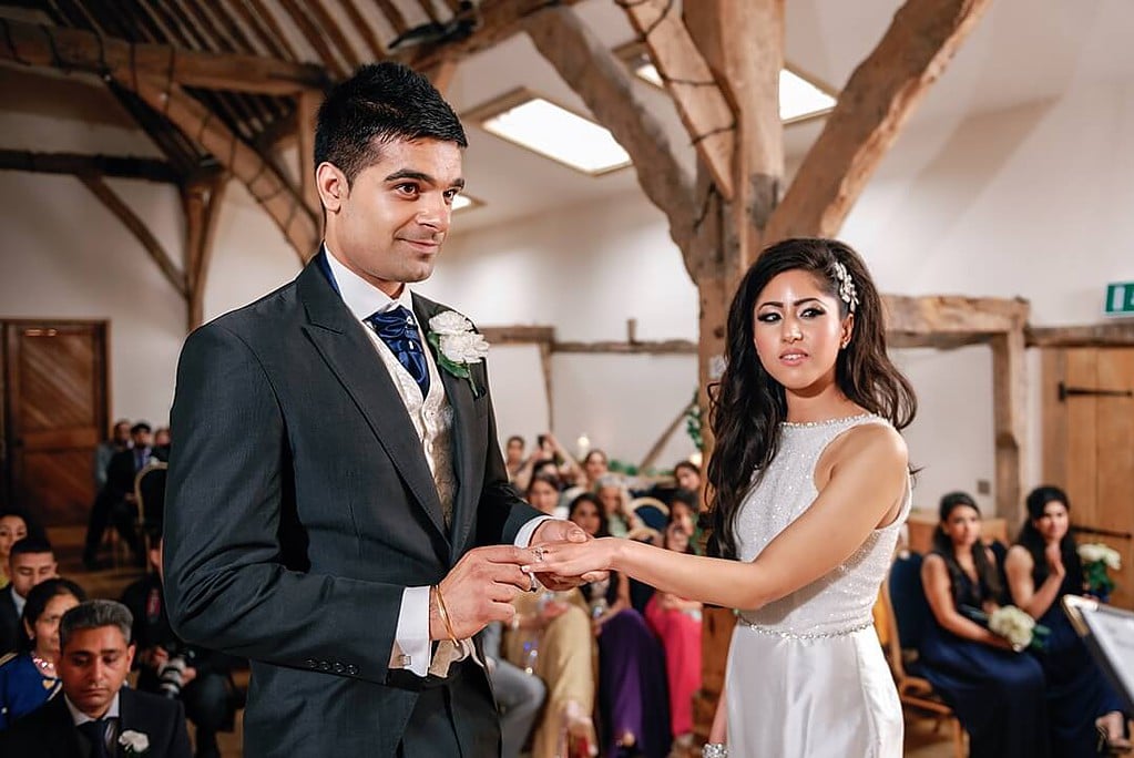 the wedding ceremony at Winters Barns