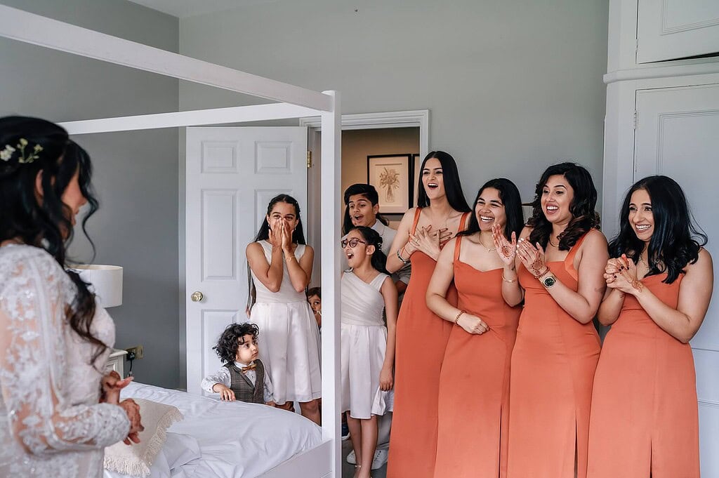Bridesmaid's reactions at Northbrook Park wedding photography